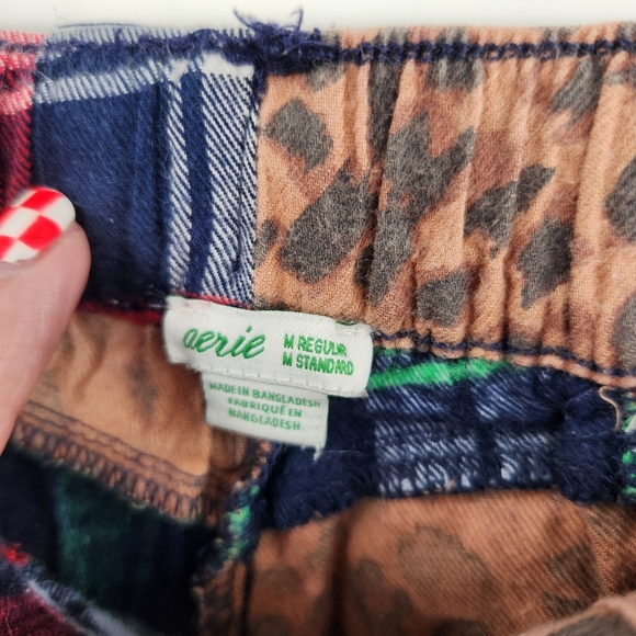 Aerie Flannel Patchwork Pajama Pants Womens Size Medium Plaid Leopard - Picture 4 of 5